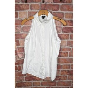 Worthington Womens Sleeveless Button Down Shirt White Lace Trim Cotton Blouse M